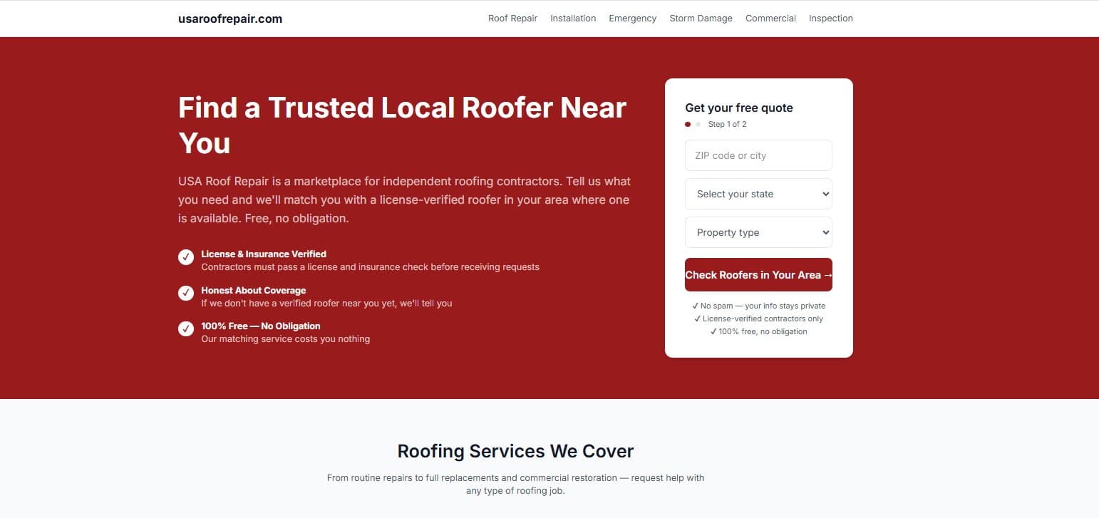 Homepage of USA Roof Repair